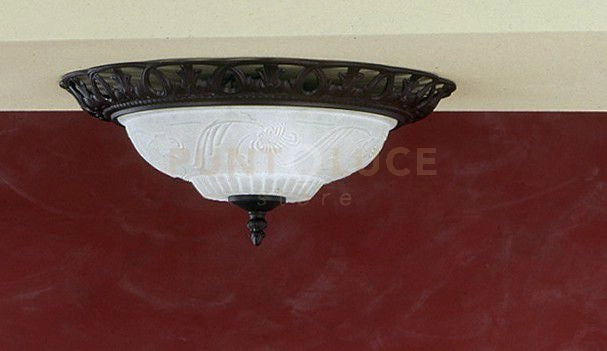 RUSTICA PLAFONIERA 2 LUCI ATTACCO E27 FUSONE CON VETRO D.38CM