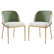 Set di 2 sedie da pranzo - con schienale ergonomico e piedini regolabili - in PVC e metallo - verde e oro