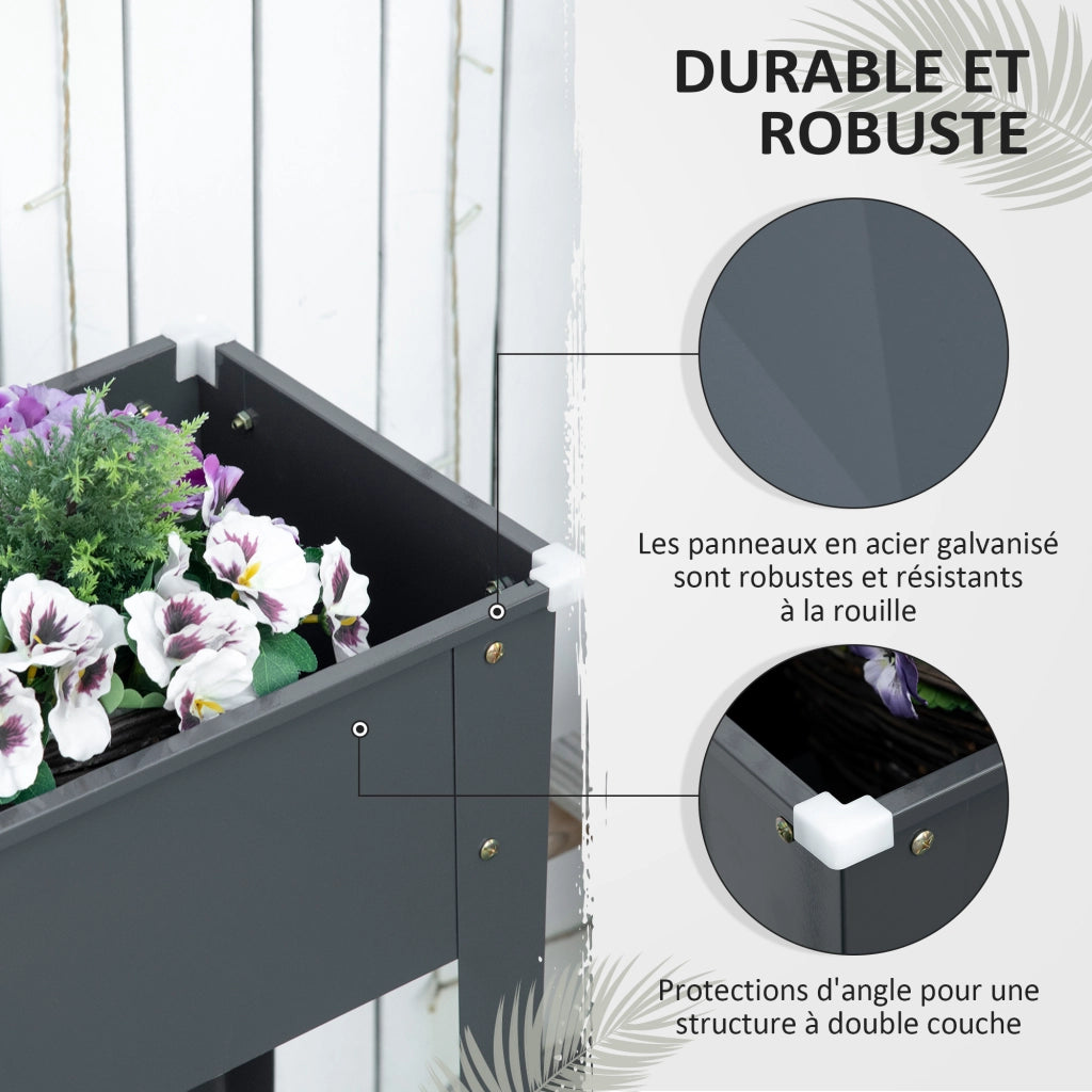 Vaso Giardino Quadrato con Fori Drenaggio ¨C zephmum ¨C Grigio Acciaio Galvanizzato 100x30x80 cm