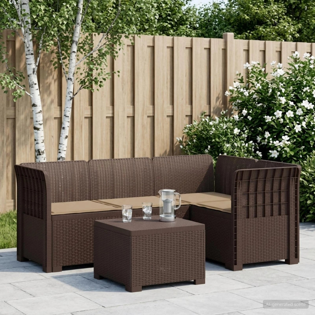 Divano da giardino 4 posti con cuscini aspetto rattan PP 3444004