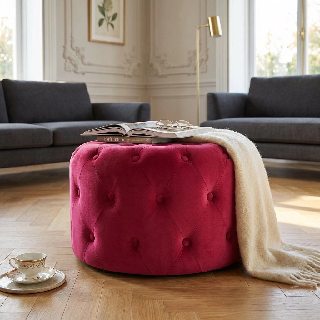 Pouf contenitore rotondo in velluto -  PASCAL