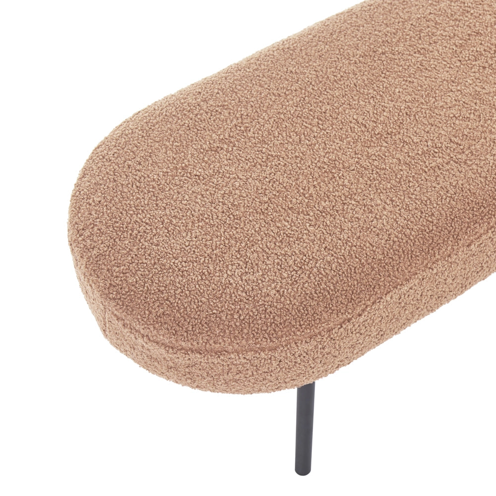 Panca Boucle con gambe in metallo, seduta ovale imbottita, stile cottage retrò, marrone chiaro