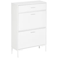 Scarpiera 12 Paia di Scarpe 76x26x110 cm 2 Ante a Ribalta e Cassetto in MDF e Metallo Bianco