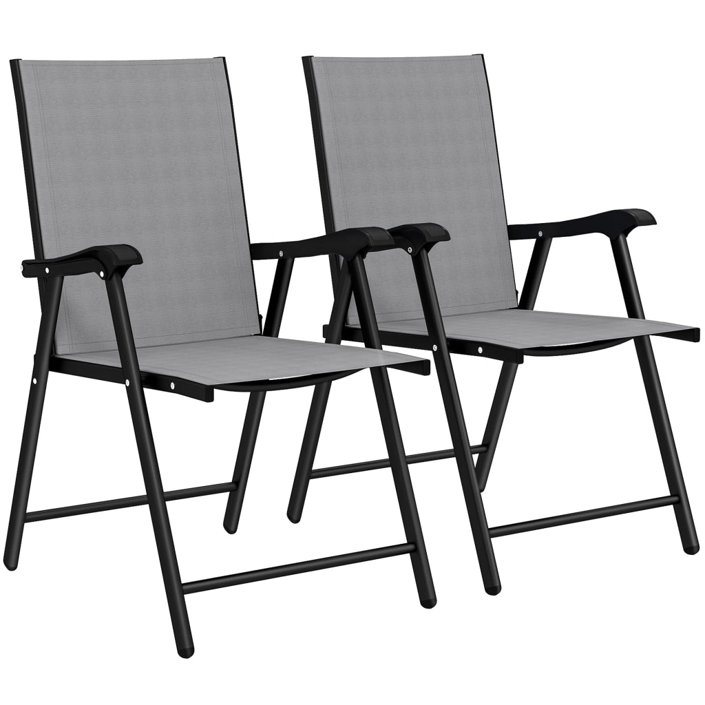 Set di 2 Sedie Pieghevoli con Schienale Alto E Braccioli. Grigio Chiaro