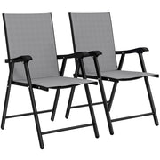 Set di 2 Sedie Pieghevoli con Schienale Alto E Braccioli. Grigio Chiaro