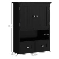 kleankin Armadio da Bagno da Parete con 2 Ante e 2 Cassetti 50,8x17,8x66 cm Nero