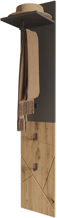 Appendiabiti da parete Irma, Antracite/Artisan, 31 x 160 cm, adatto per riporre e organizzare nell’ingresso