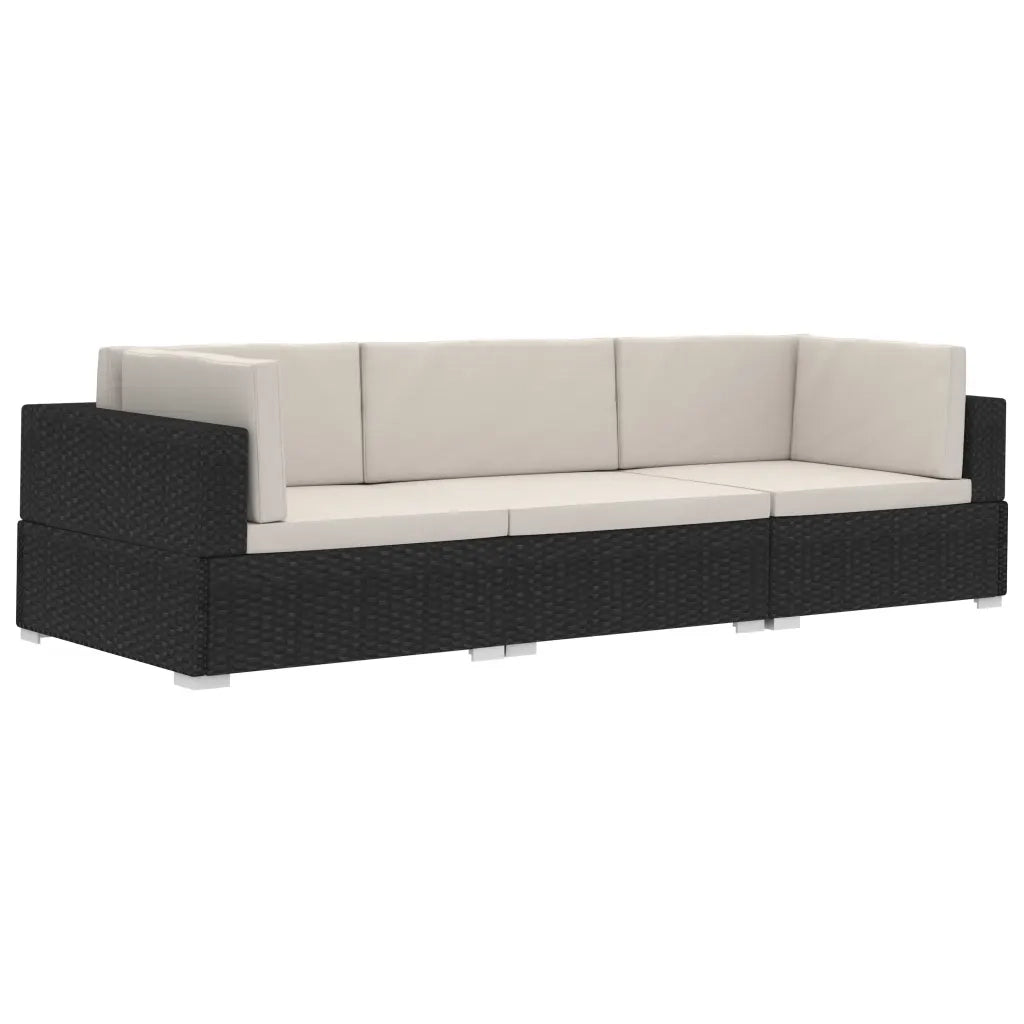 Set Divani da Giardino 3 pz con Cuscini in Polyrattan Nero 47264