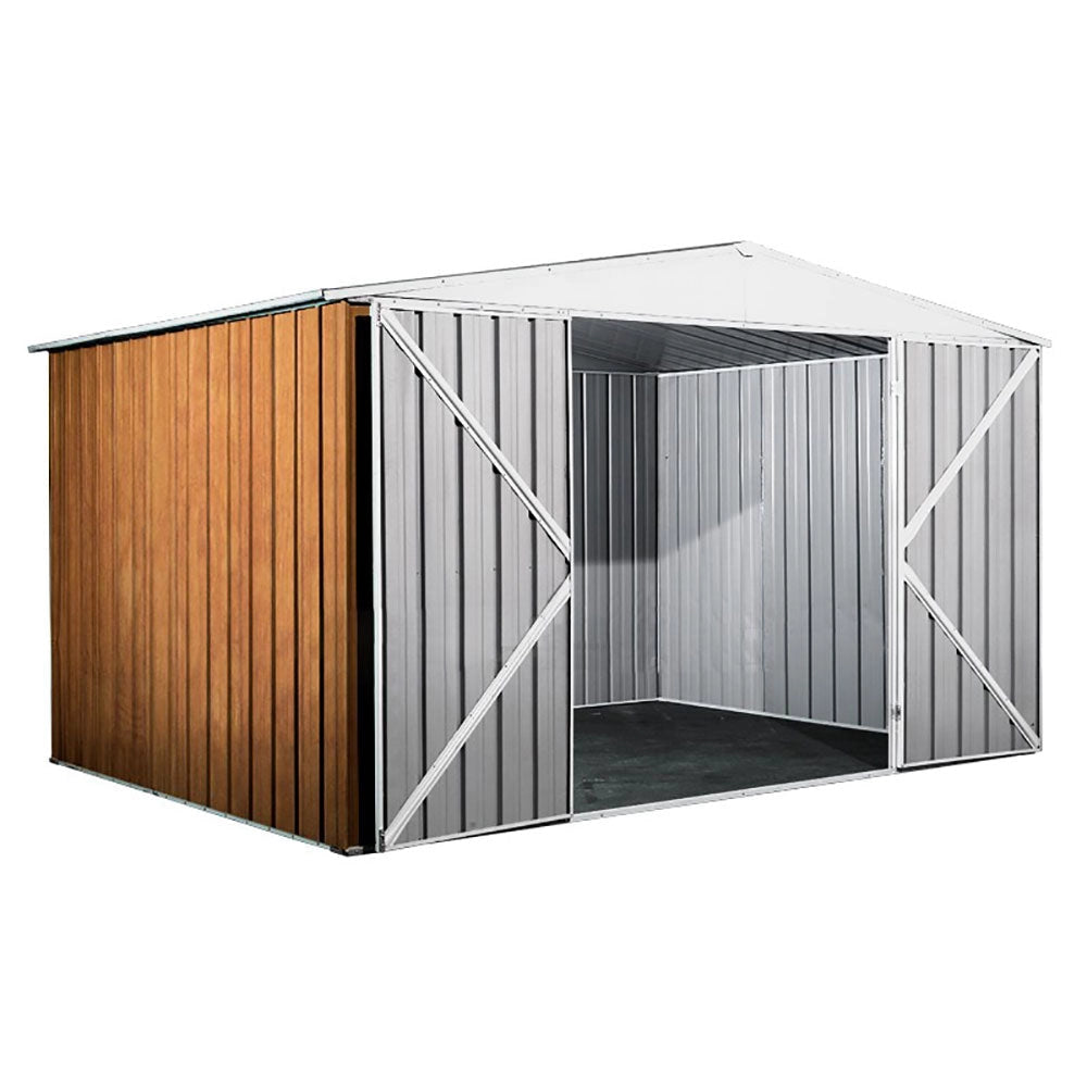 Casetta Box da Giardino in Lamiera di Acciaio Porta Utensili 360x260x212 cm Enaudi Legno
