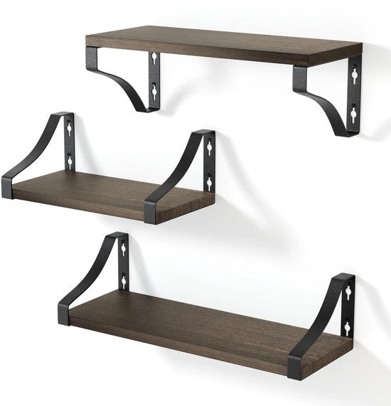 Pannello da Parete in Legno Naturale, 3 Pezzi, a Specchio, Flottante, Decorativo, Ideale per Salotto, Camera da Letto, Bagno (Legno Scuro)