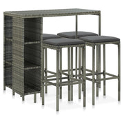 Set da bar da giardino 5 pezzi e cuscini in resina intrecciata grigia 02_0014502