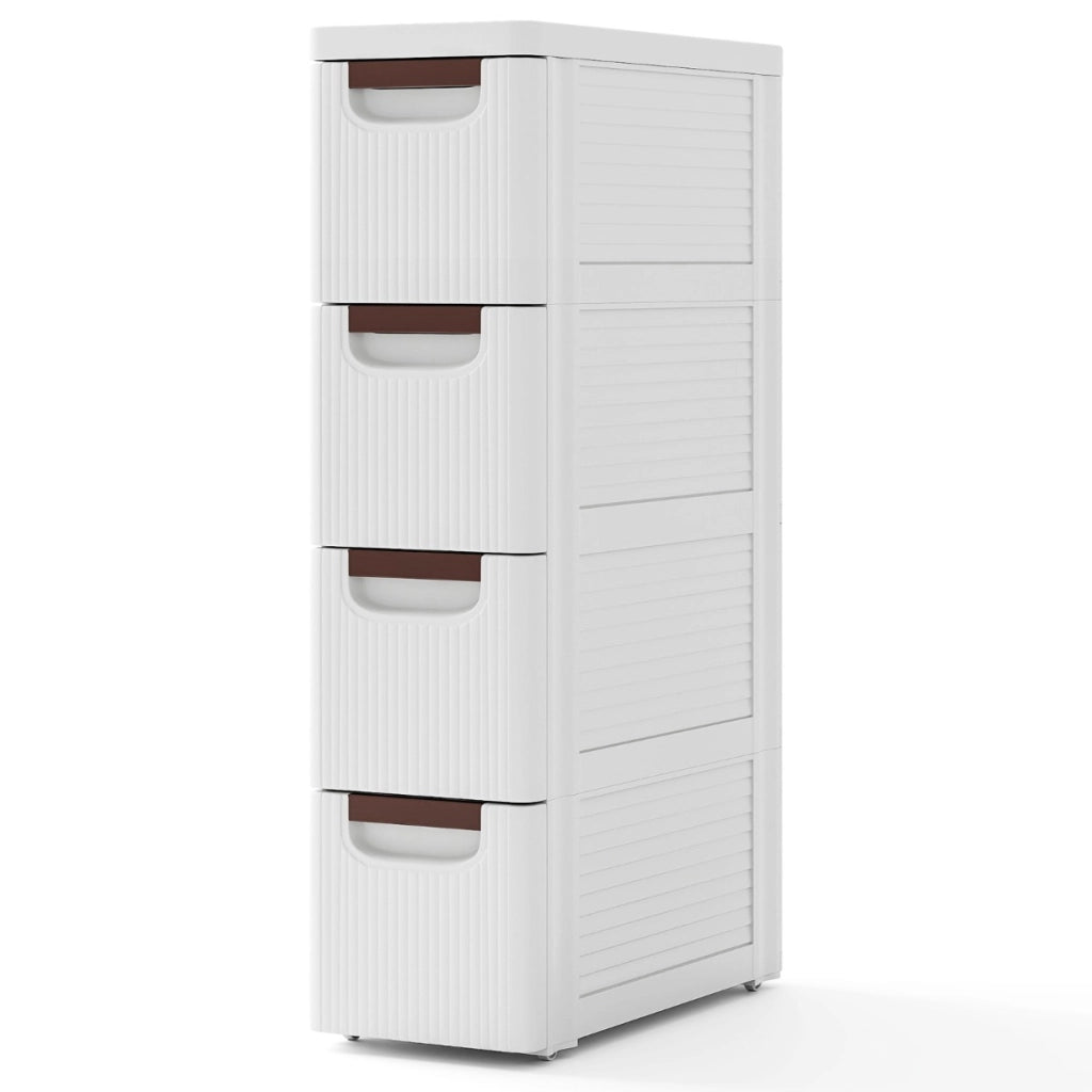 Mobiletto di stoccaggio stretto per spazi ridotti, Unit¨¤ organizzatrice a 4 cassetti con ruote incorporate Bianco-Cassettiere