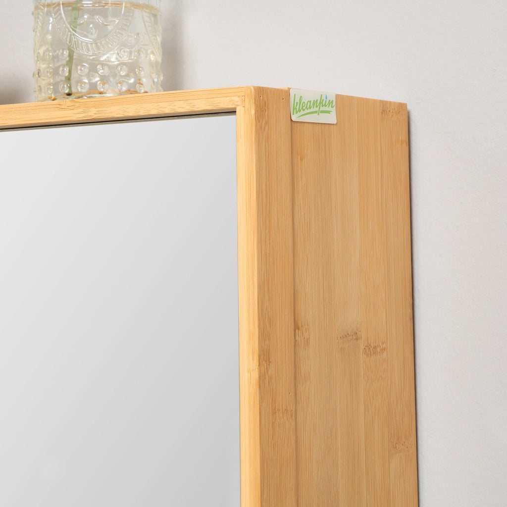 Specchiera da bagno a 2 ante con 3 ripiani interni in bambù, mobile pensile da parete