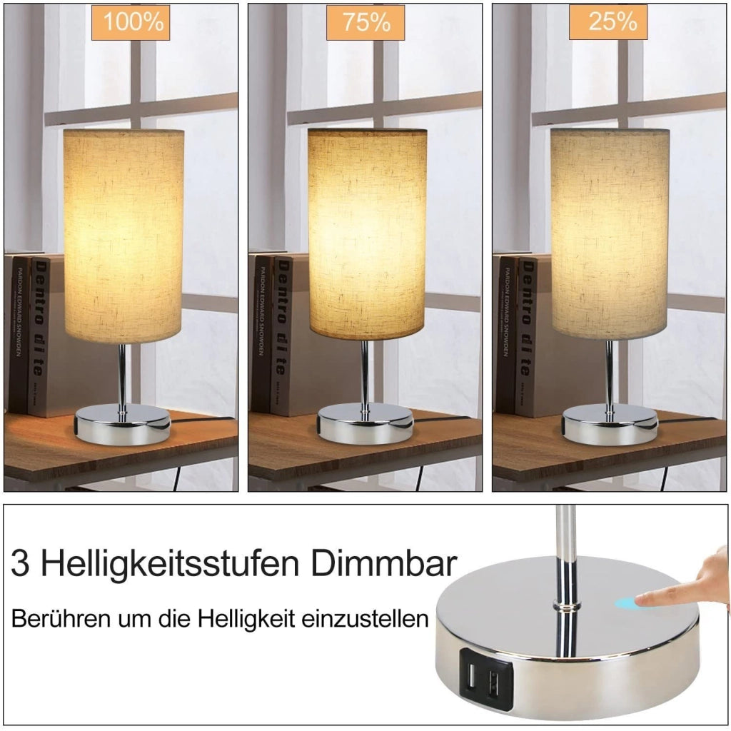 ZMH Lampada da tavolo vintage touch dimmerabile E27 LED bianco caldo USB ricarica per comodino camera letto