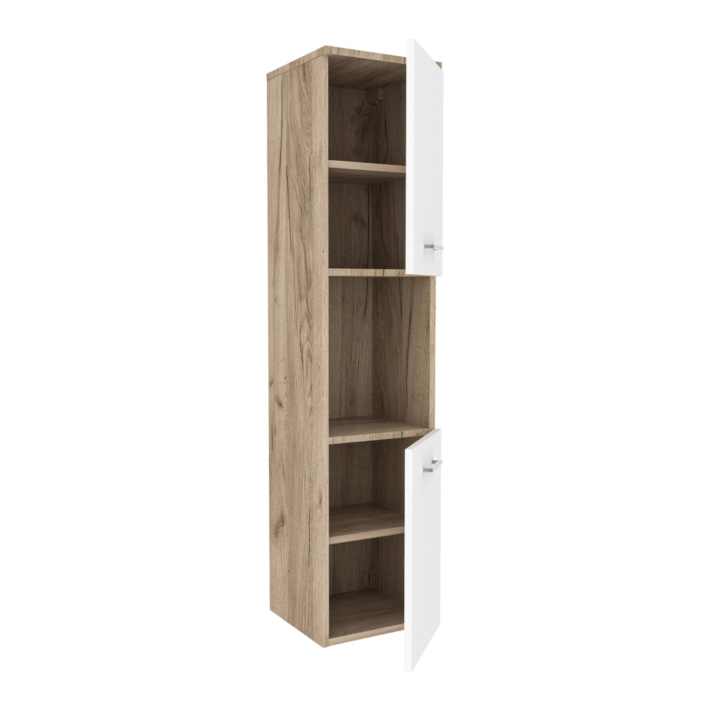 Mobile a Colonna Krildihana da Parete Pensile da Bagno 131 x 30 x 30 cm - Effetto Rovere / Bianco [en.casa]