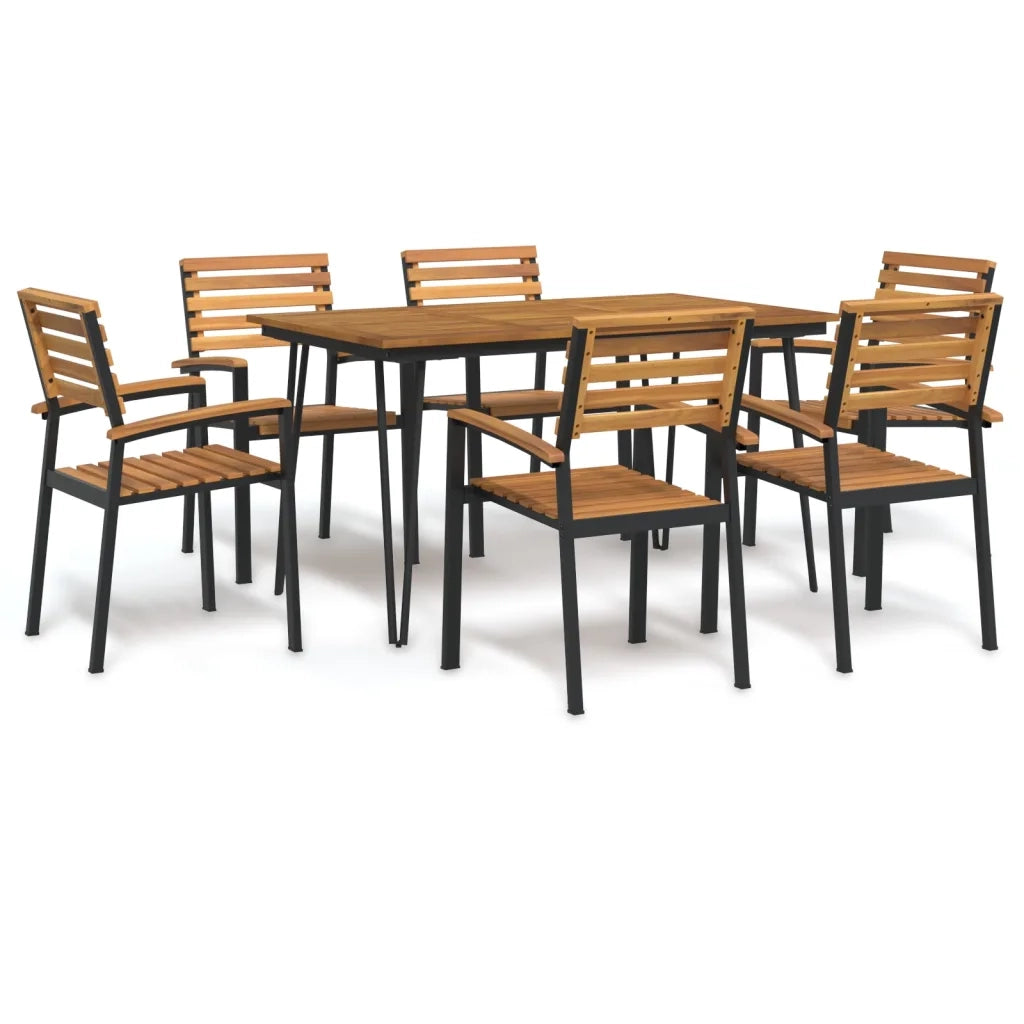 Set Pranzo da Giardino 7 pz Legno Massello di Acacia e Metallo