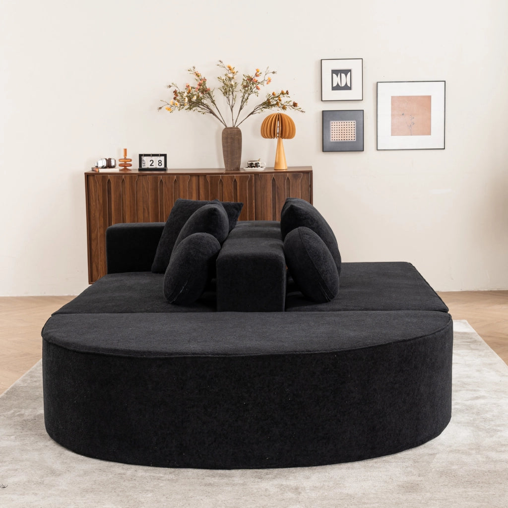 Divano modulare convertibile componibile senza montaggio con cuscini per salotto in tessuto chenille nero