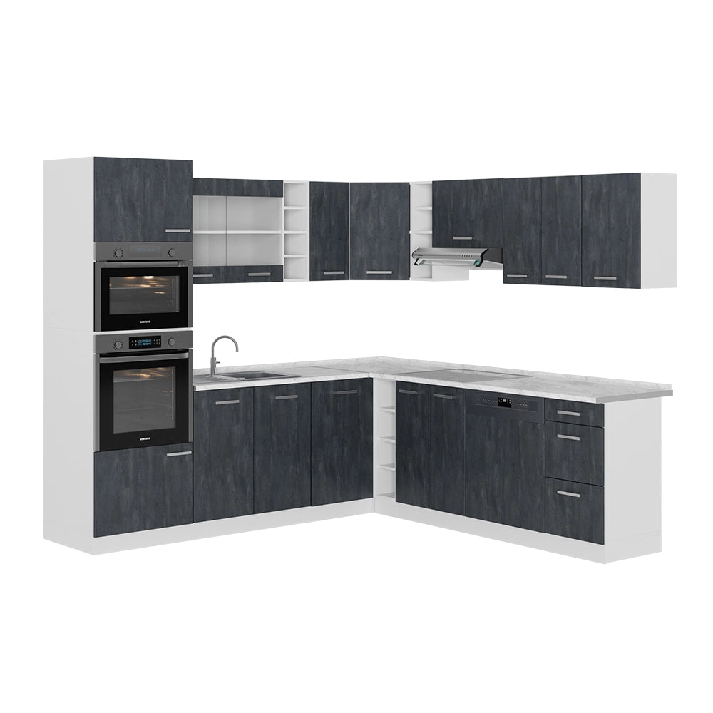Vicco Cucina angolare completa Nero cemento/bianco 237 x 247 cm senza piano di lavoro