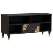 Mobile porta TV rettangolare moderno con cassetto e pratico contenitore per soggiorno 100 x 33 x 46 cm in legno di mango nero 02_0057893
