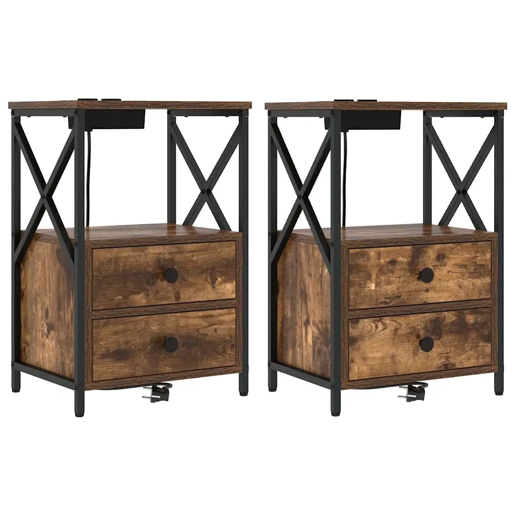 Armadio da Notte con cassetto 2 pcs Rovere fumé 40 x 31 x 60 cm 859565