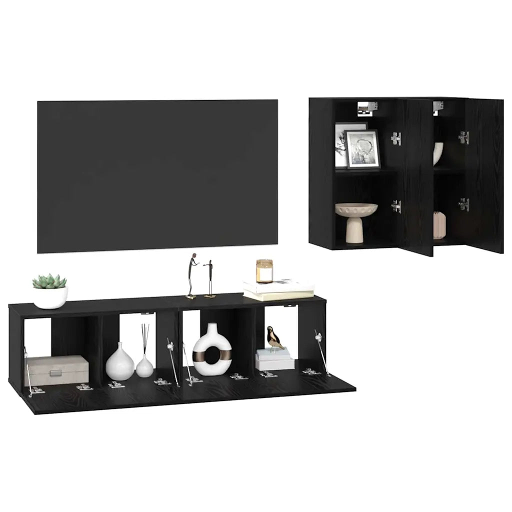 Set mobile TV Montaggio a parete Rovere Nero Legno multistrato 3393373