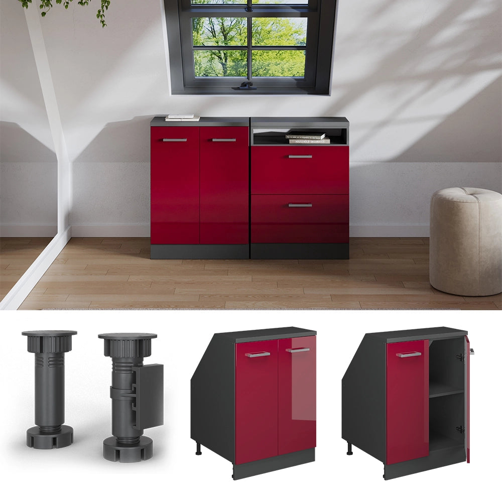 Mobile sottotetto Rion Rosso lucido/Antracite 60 x 83.8 cm con 2 porte, carcassa 60 cm profondità Vicco