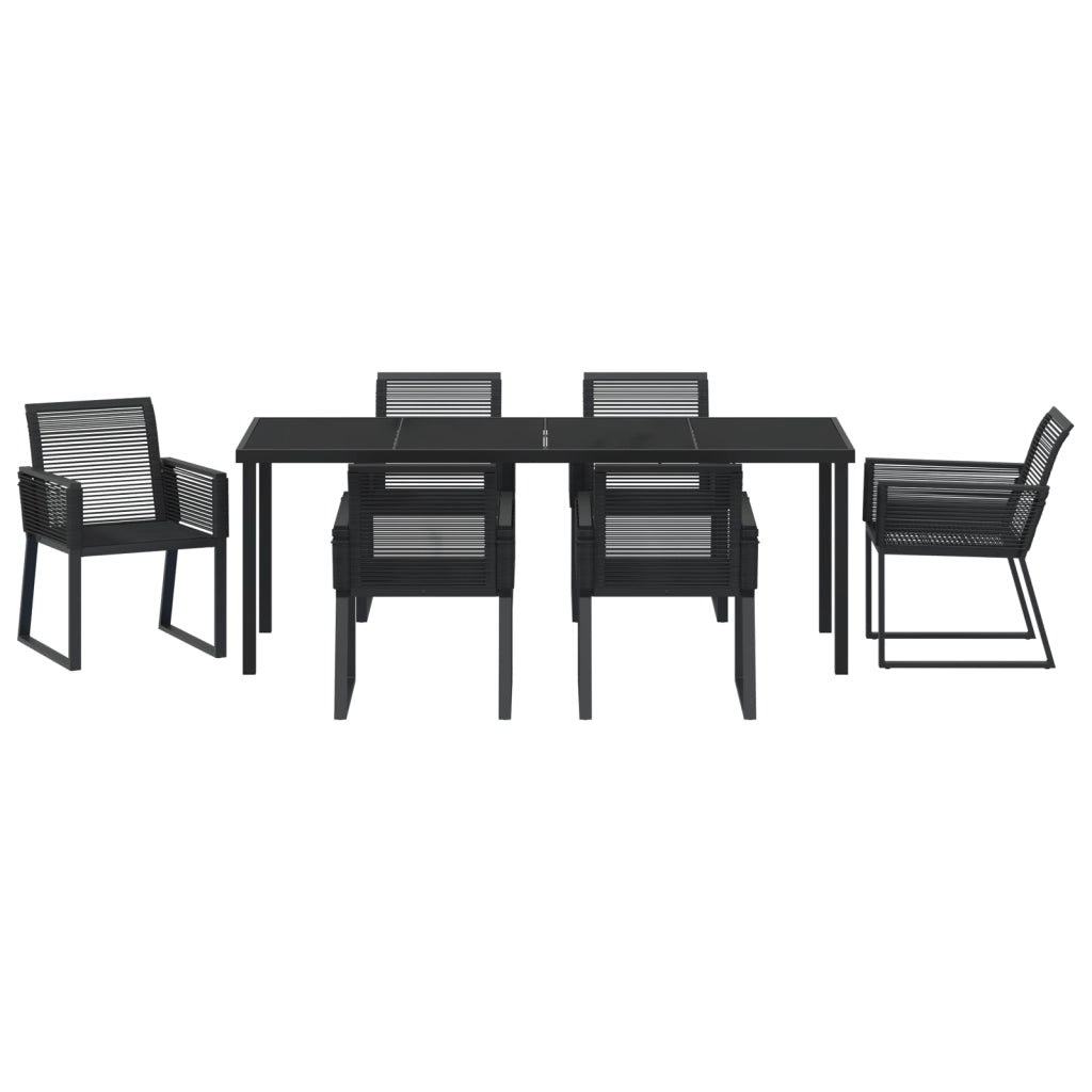 Set da Pranzo da Giardino 7 Pezzi Nero Rattan Polimerico