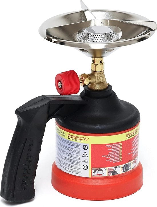 Camping Cottura a Gas - Kit di Accensione - Piatto di Cottura 14 cm - Schermo di Protezione dal Vento