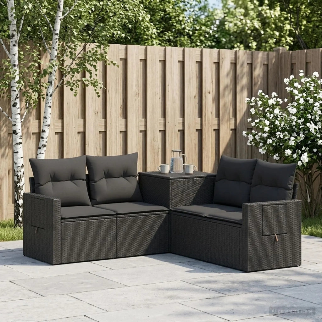 Set di divani 5 pz Nero Rattan sintetico e Acciaio 3447871