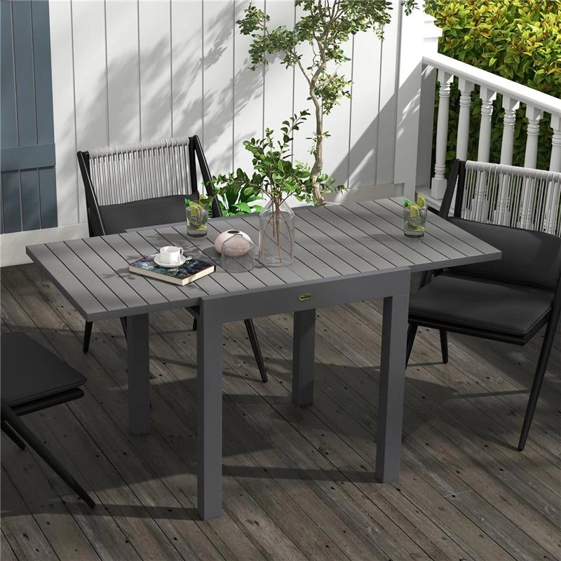 TAVOLO DA GIARDINO ALLUNGABILE PER 4-6 PERSONE CON PIANO A DOGHE, IN ALLUMINIO, 81/162X80X75 CM, GRIGIO