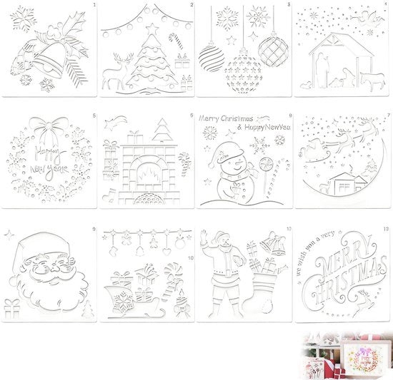 Schede per Natale 12 pezzi - Riciclabile - Plastica - 13x13 cm - Sicura per Bambini - Decorazione Creativa - Decorazione Natale
