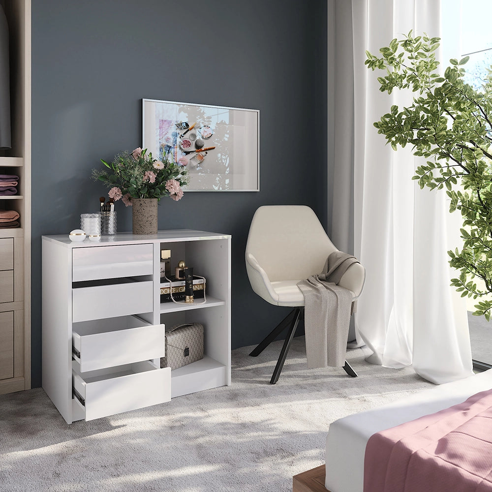 Vicco Cassettiera per camera da letto Bianco/bianco lucido 80.2 x 76 cm 2 parti