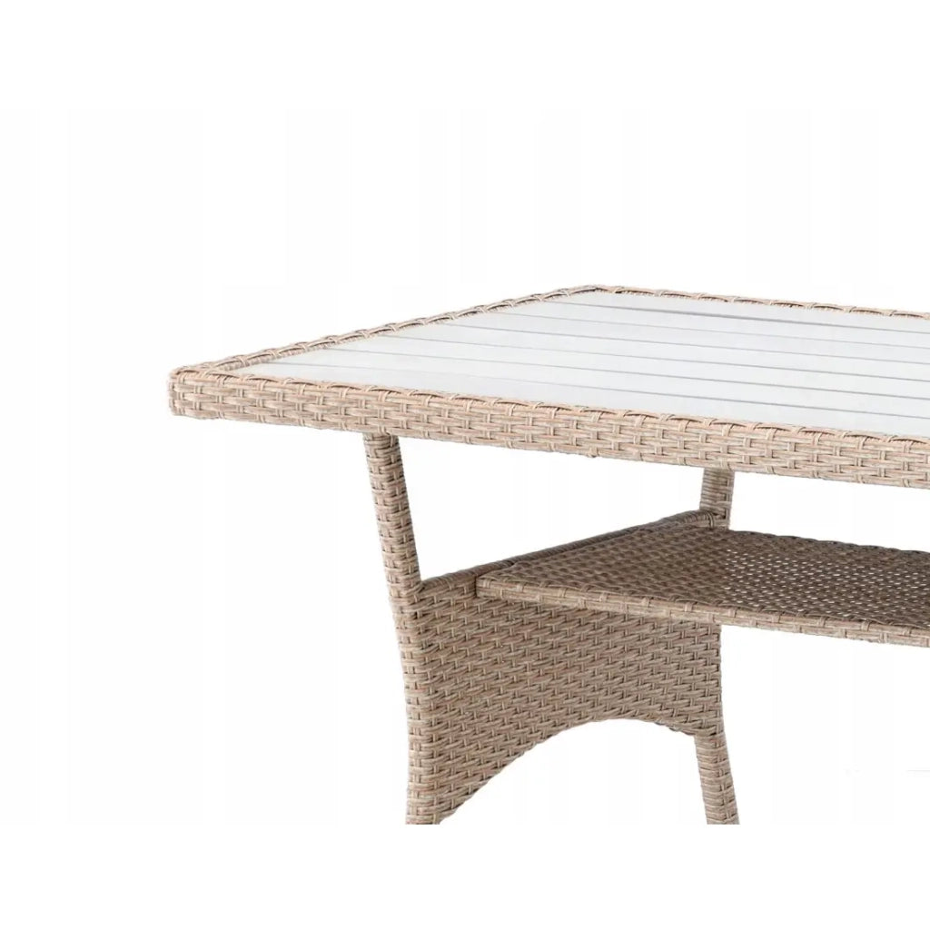 Salotto da giardino ad angolo LIVANA con tavolo e 2 pouf beige e marrone chiaro
