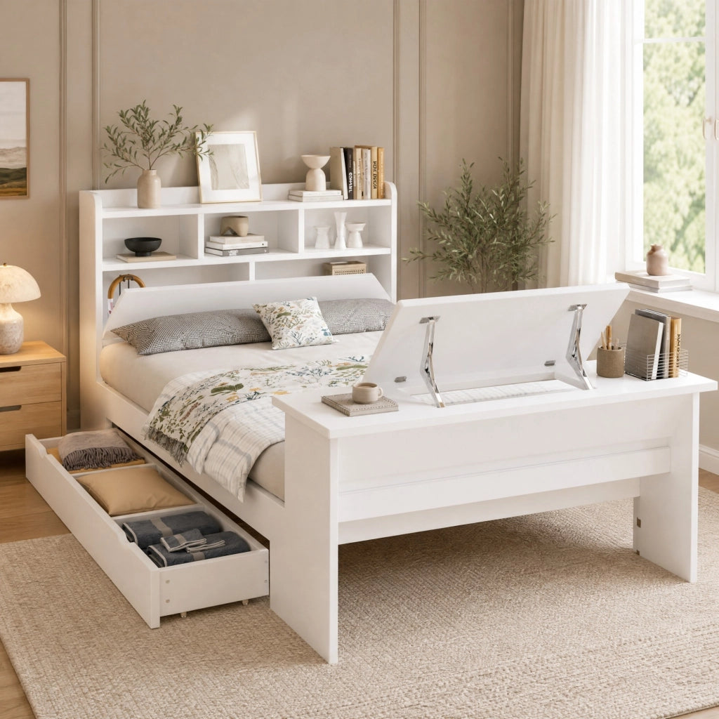 Letto singolo 140x200 cm con scrivania pieghevole e cassetto
