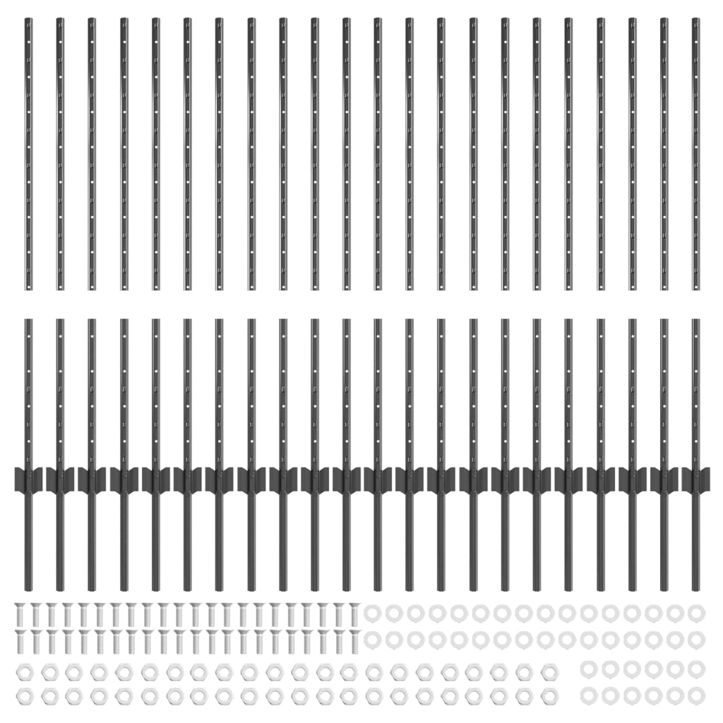 Pali di recinzione 44 pcs a U Canale Grigio 140 cm Acciaio