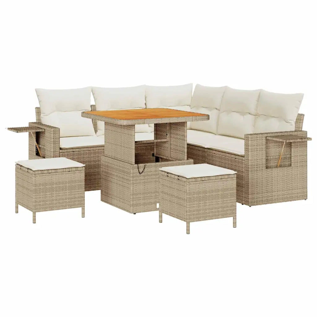 Set Divano da Giardino con cuscino 8 pcs Beige polyrattan