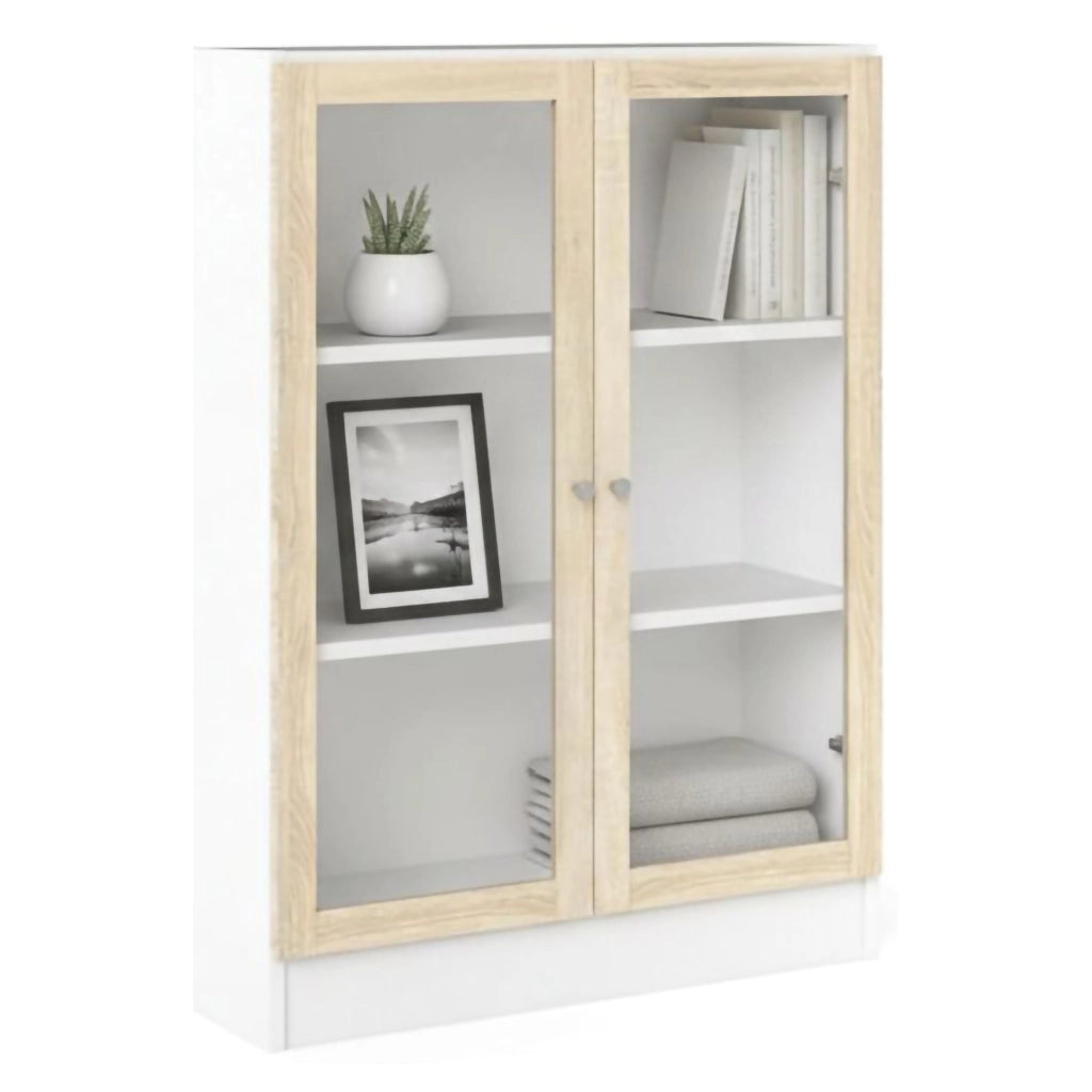 Libreria Amphan, Scaffale da ufficio, Mobile portalibri, Biblioteca, 79x28 h107 cm, Bianco e Quercia