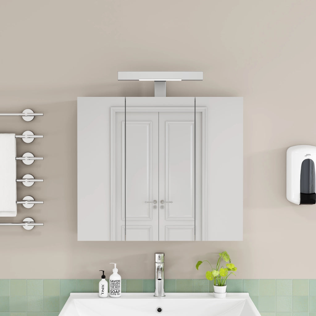 Mobile con specchio - con 3 ante; LED e presa - per bagno - bianco