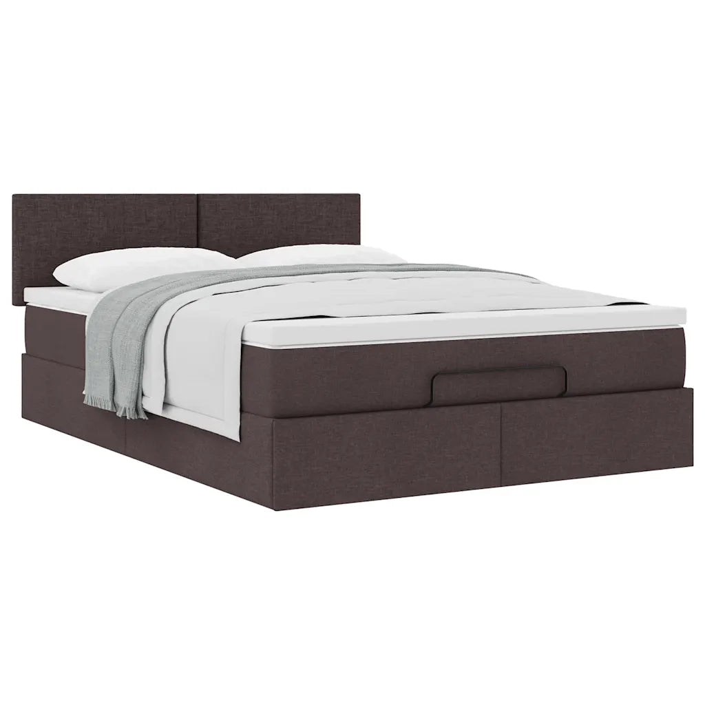 Pouf Letto con Materasso Marrone Scuro 140x190 cm in Tessuto 3311376