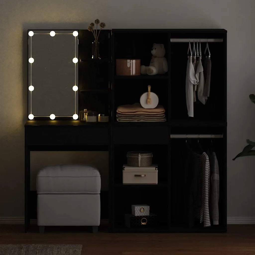 Set Toeletta | Tavolo da Trucco LED Rovere Nero 140 x 40 x 140 cm