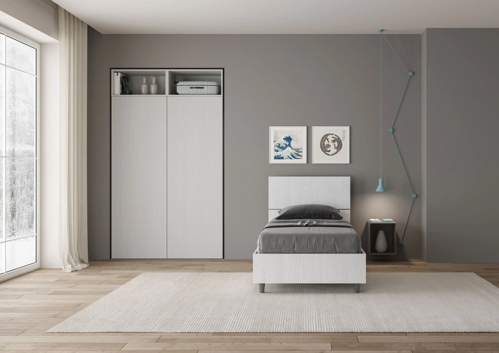 BS COM Letto singolo con rete 80x200 testata inclinata bianco frassino