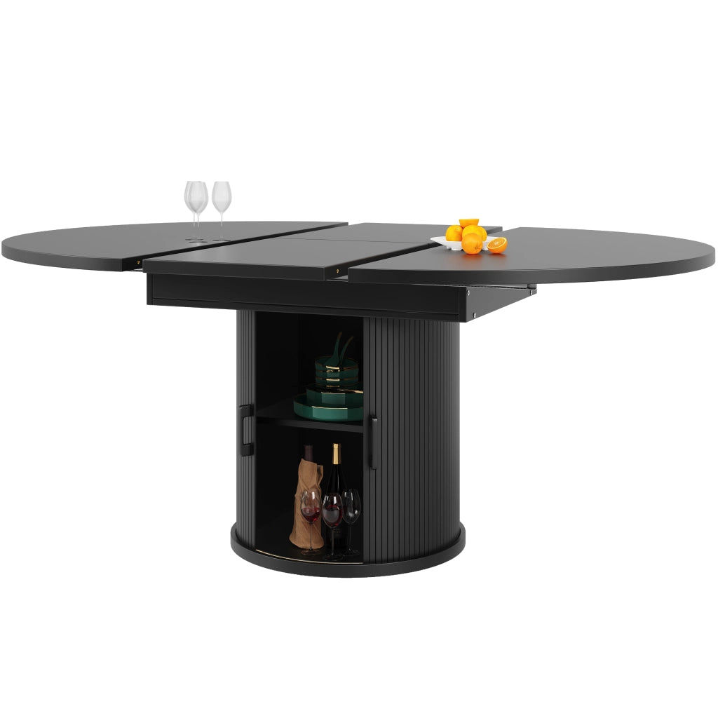 Tavolo da pranzo allungabile rotondo in MDF con piano scorrevole e 2 vani contenitore per cucina soggiorno e balcone