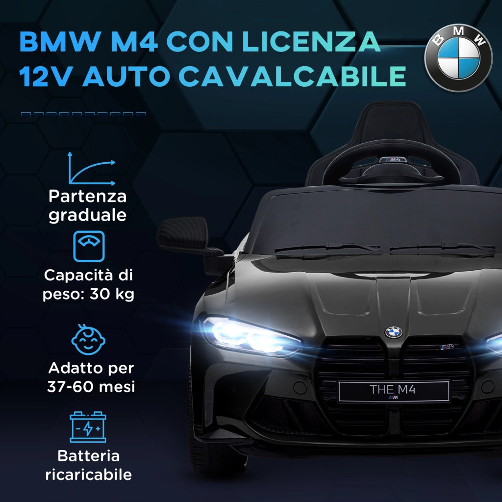 Auto Elettrica BMW M4 Bambini ¨C Xylo ¨C Con Telecomando, Clacson, Fari, 108x69.5x51 cm, Nera
