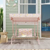 Dondolo per Bambini da Esterno a 2 Posti con Tettuccio Regolabile e Cinture di Sicurezza, 112x75x120 cm, Rosa