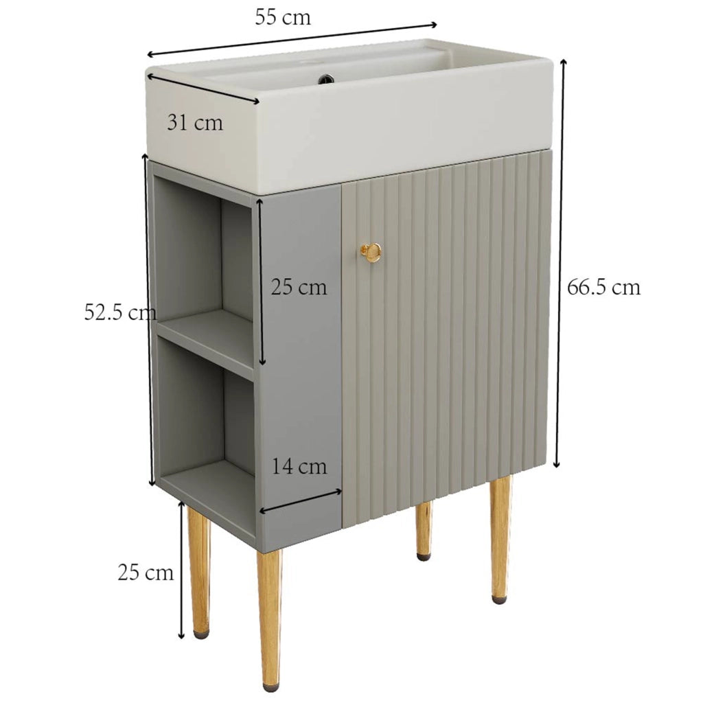 Mobile da bagno con vano contenitore e ripiani laterali - per bagno - in MDF - grigio bianco - 68.5×52.6×32.28 cm