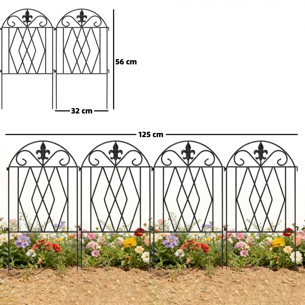 Set 4 Vallas de Jard¨ªn Met¨¢licas ¨C zephmum ¨C Nero, 125x56 cm