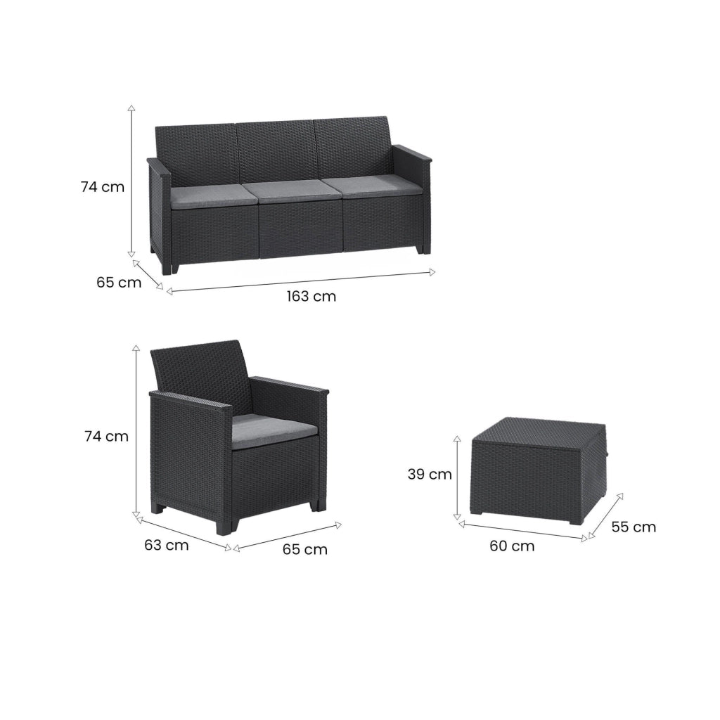Set salotto da esterno Orillia, Salottino outdoor, Set da balcone o giardino, Composizione soggiorno per esterni, 113x65 h74 cm, Antracite