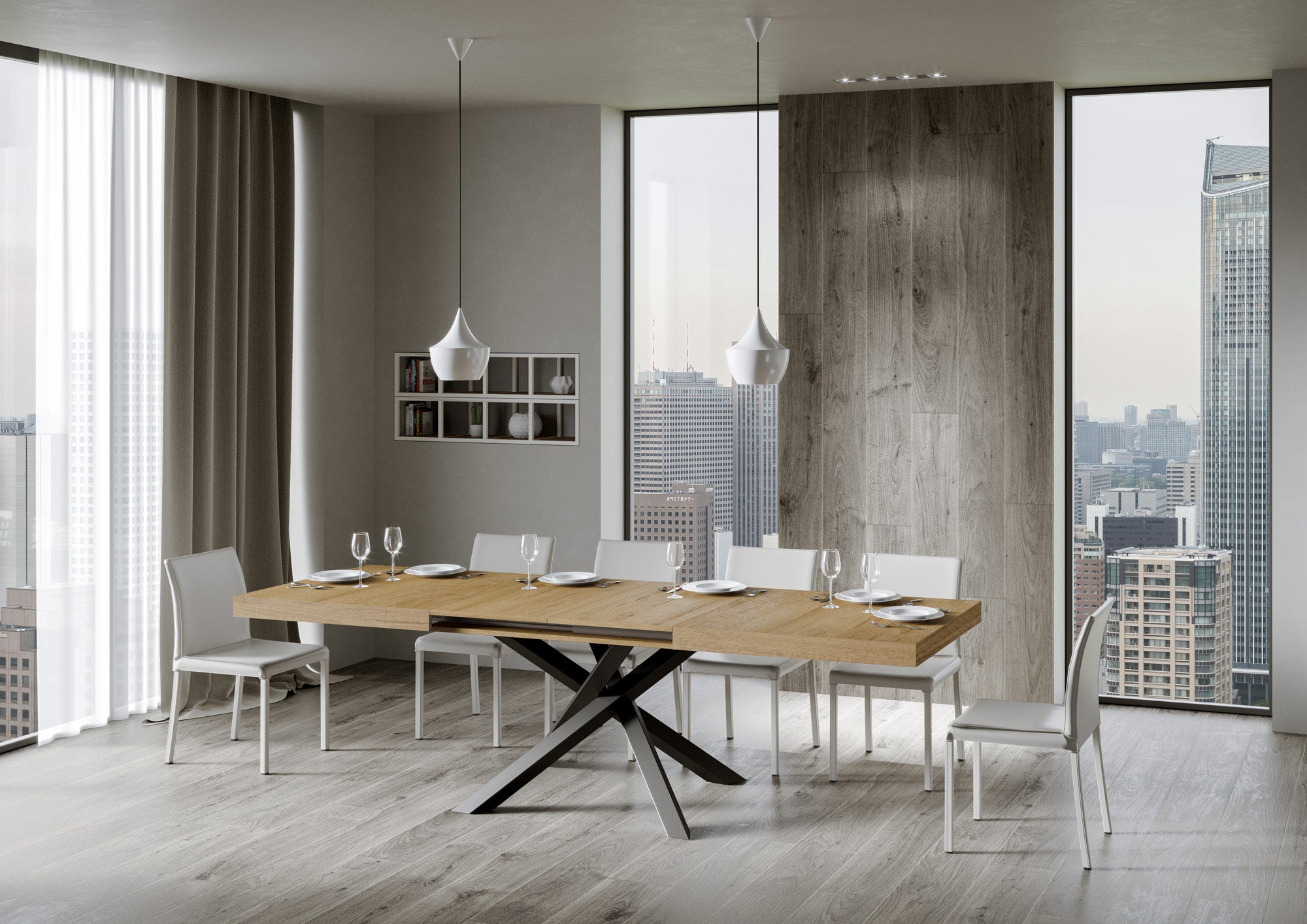 Tavolo Allungabile 200-304x90x77 cm Volantis Quercia Natura Telaio Antracite