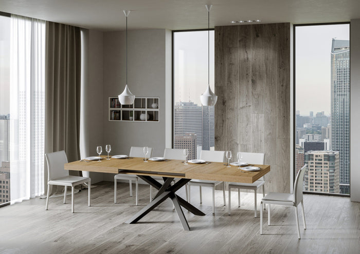 Tavolo Allungabile 200-304x90x77 cm Volantis Quercia Natura Telaio Antracite