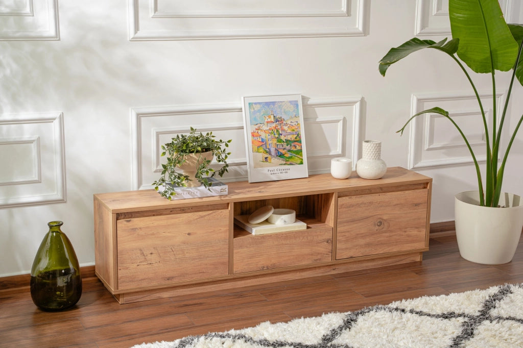 Mobile porta TV in legno Vanguard - 160 x 29 x 42 cm - Pino atlantico